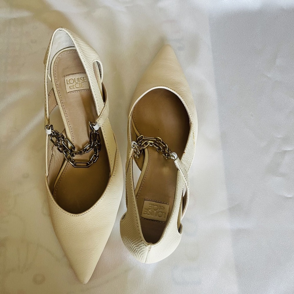 Louise et Cie Beige Soft Leather Chain Detail Heels Size 6.5 - Picture 8 of 11